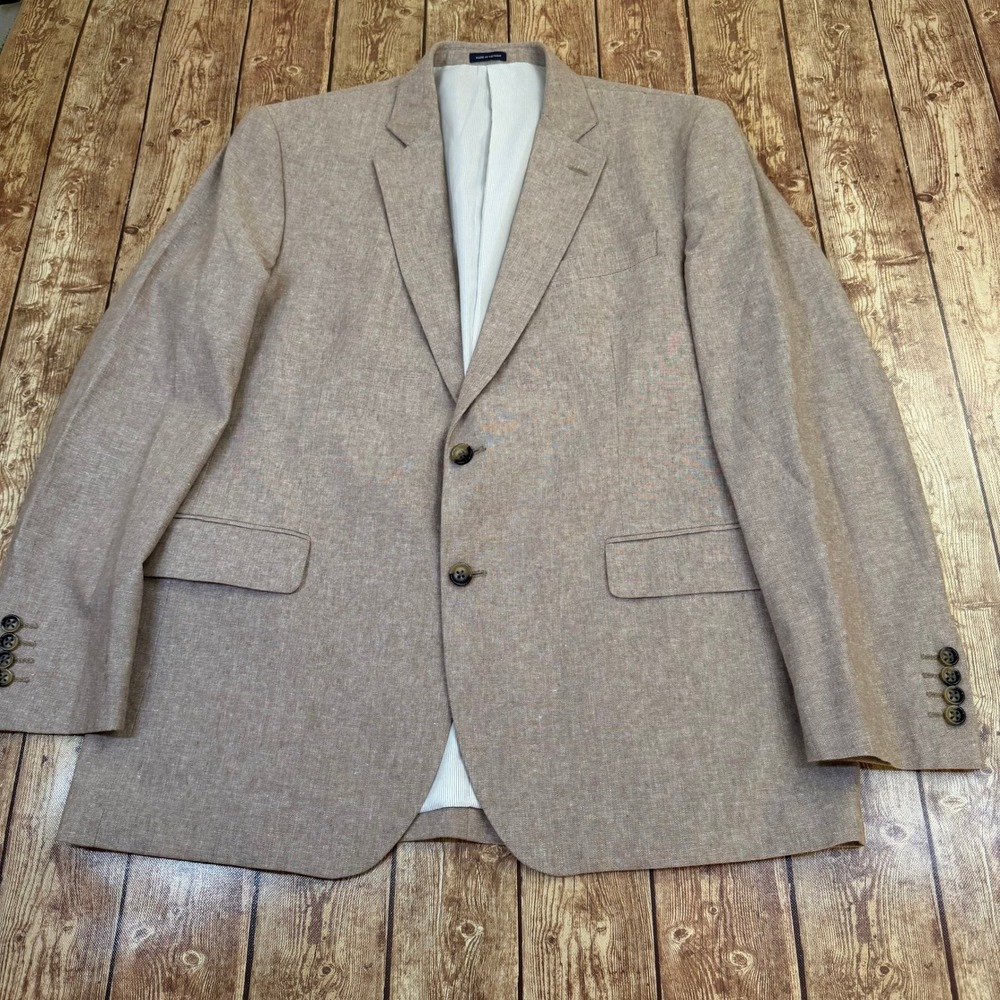 Stafford Classic Fit Sport Coat Mens 44 Regular Tan Linen Cotton Blazer